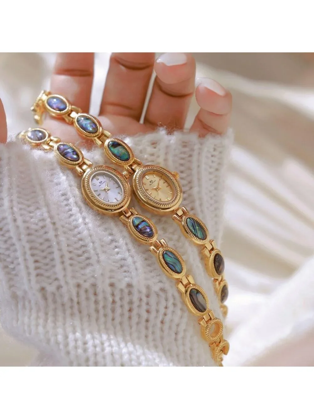 Women's Gold Vintage Bracelet Elegant Jade Oval Dial Waterproof Wrist Watch